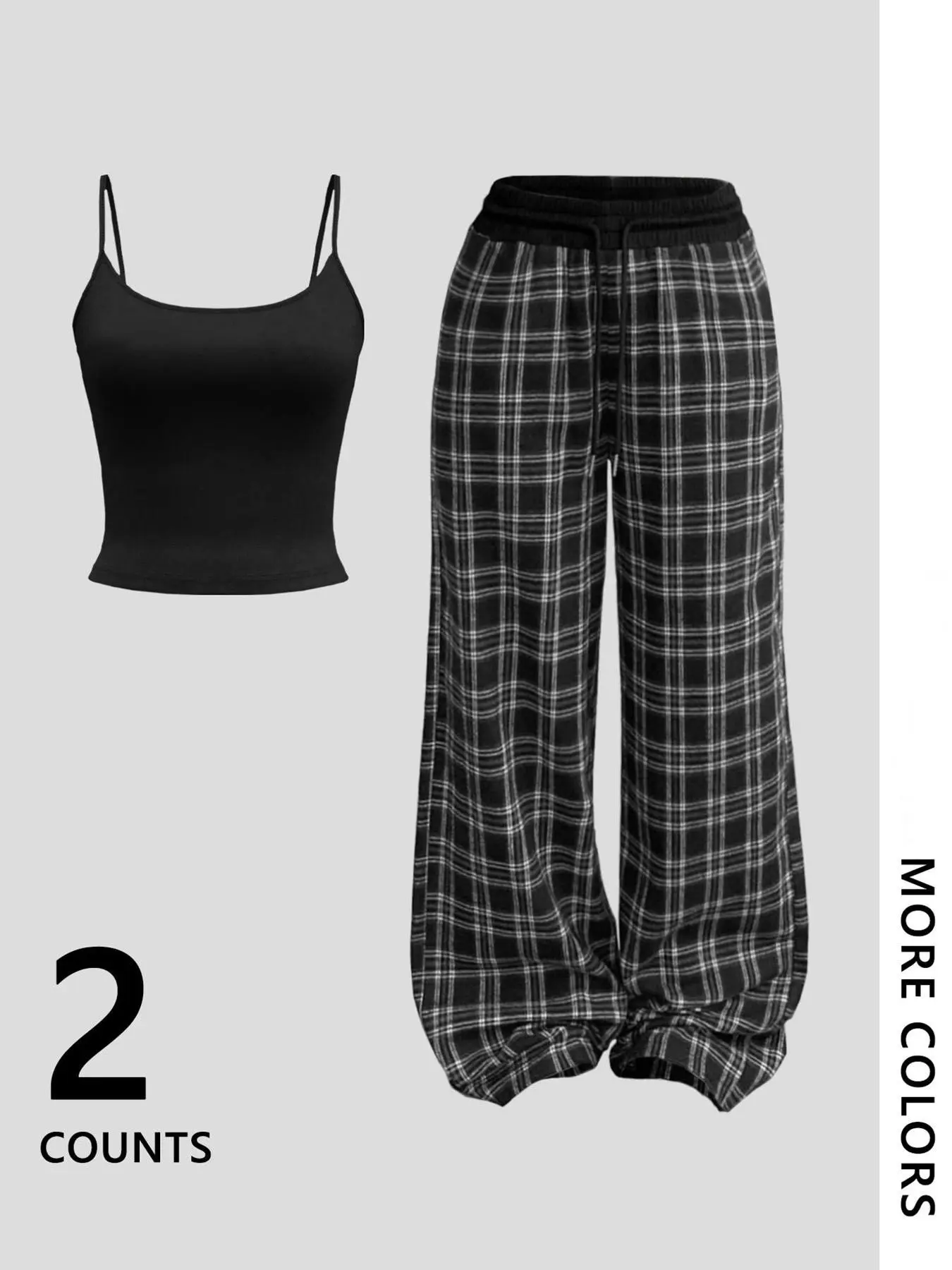 Women’s Tank Top & Plaid Pants Set, Casual Outfit Set, Comfortable All-Day Wear, Co-ord Set Perfect for Daily Activities