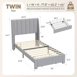 Linen Upholstered Platform Bed with 2 Drawers, Storage Bed Frame With Tufted Headboard