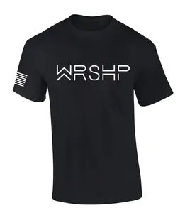 Mens Christian Shirt WRSHP Worship Abbreviation Scripture American Flag Sleeve T-shirt Graphic Tee