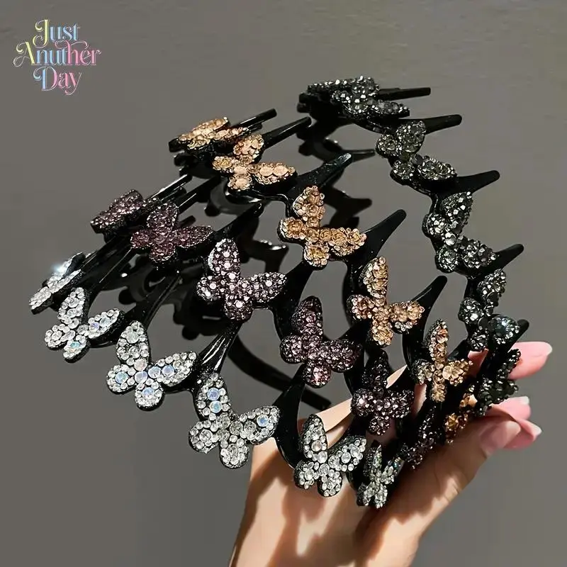 Women's Elegant Wavy Headband - Non-Slip Butterfly Crystal, Lightweight Durable Plastic Head Accessory for Weddings, Parties, Headband Hairstyles