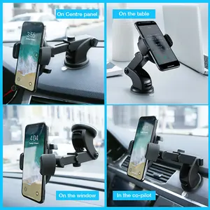 Universal Auto-Lock 360° Rotating Car Phone Mount for Dashboard & Windshield Glass with Strong Reusable Gel Suction, Extendable Arm, Two-Step Locking System, and One-Hand Operation