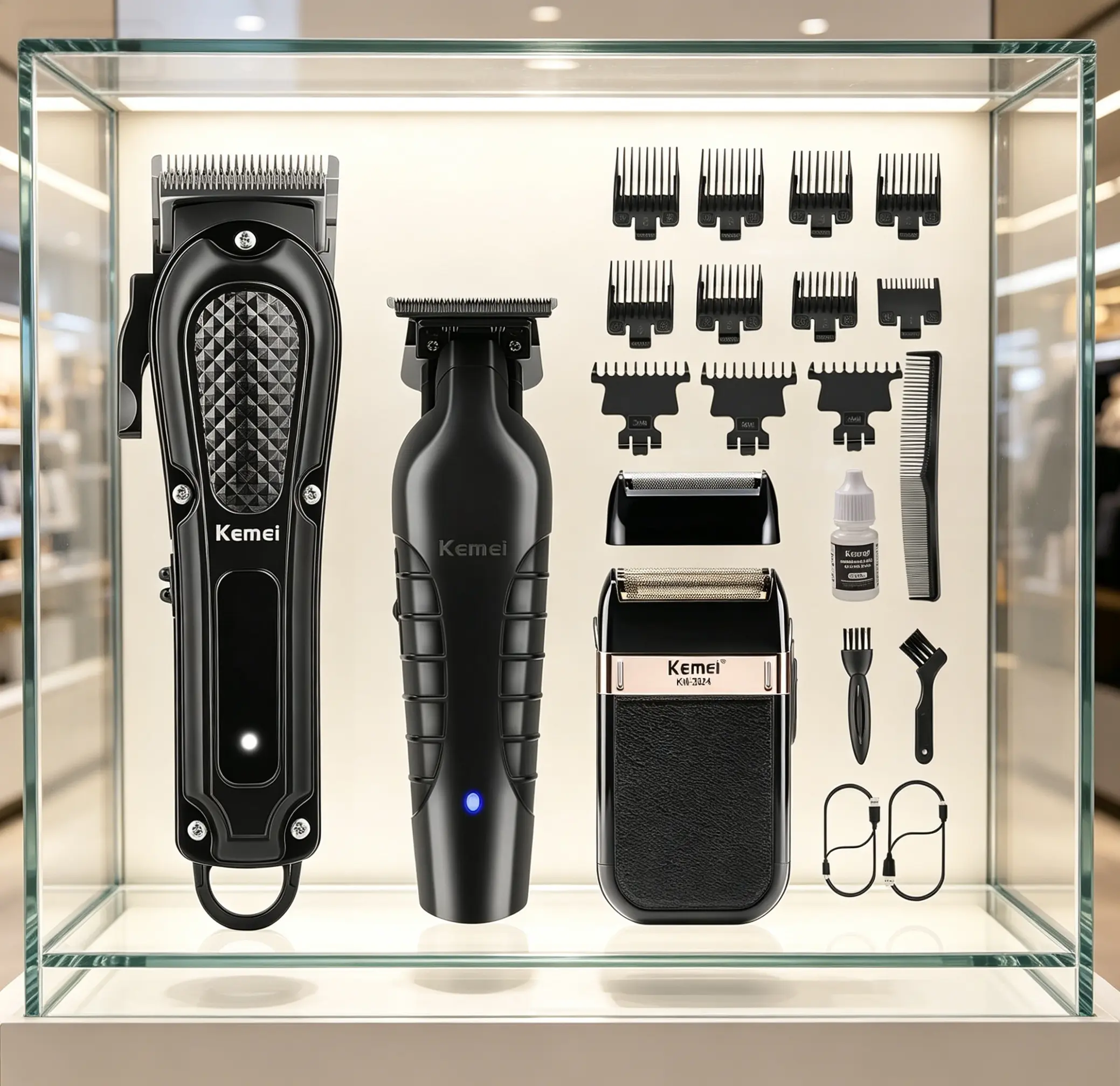 KEMEI Professional Hair Clippers & Trimmers Set - Barber Tool for Haircutting and Trimming, Blade-Type Hair Trimmers & Clippers