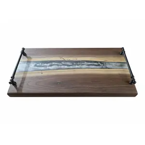 Silver Current – Black Walnut Charcuterie Board with Resin River