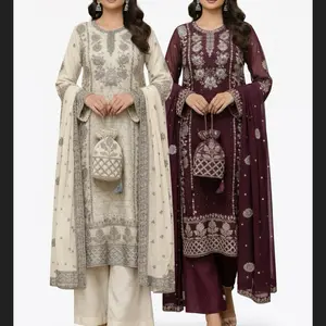 Pakistani Festive Luxury Chiffon Dress With hand Bag Included , Parties and Wedding Season Women Wear