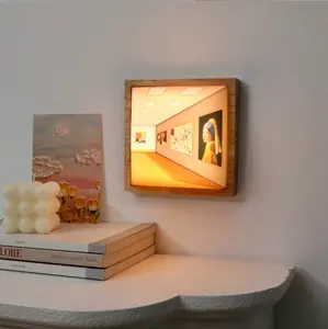 3D naked-eye visual night light wall lamp, wooden, for living room and bedroom, no drilling required, luxurious and high-end atmosphere light