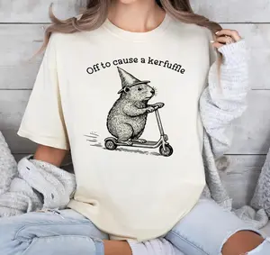 Off To Cause A Kerfuffle Opossum T-Shirt – Funny Opossum Scooter Meme Graphic Tee, Whimsical Animal Lover Shirt