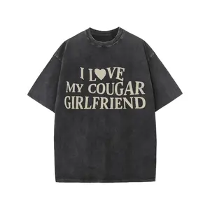 Washed Cotton T - Shirt with "I LOVE MY COUGAR GIRLFRIEND" Text Design