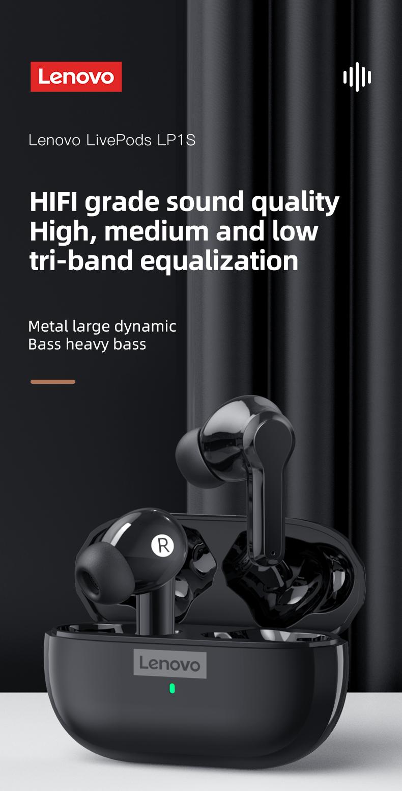 Lenovo LP1S In-Ear Wireless Bluetooth 5.0 Headphones with Stable & Fast Connection, Hi-Fi Sound Quality, Lightweight Sport Design, IPX4 Waterproof Audio Headsets for Music & Phone Calls