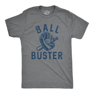 Mens Ball Buster T Shirt Funny Sarcastic Baseball Bat Joke Tee for Guys Mens Funny T Shirts Cool Vintage Fashion T-Shirt Gift Classic Menswear Sarcastic Apparel for Men Funny Baseball Short Sleeve Novelty Tees Dark Grey