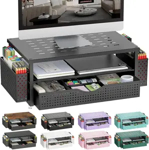 Desk Organizers and Accessories, Monitor Stand with Drawer and 2 Pen Holder, Desktop Organizer Suitable for Offices and Dormitories (Black)