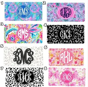 Preppy, Leopard Personalized License Plate, Custom Car Tag for Women, Name Car Tag, Floral License Plate Frame, Car Coasters, Personalized
