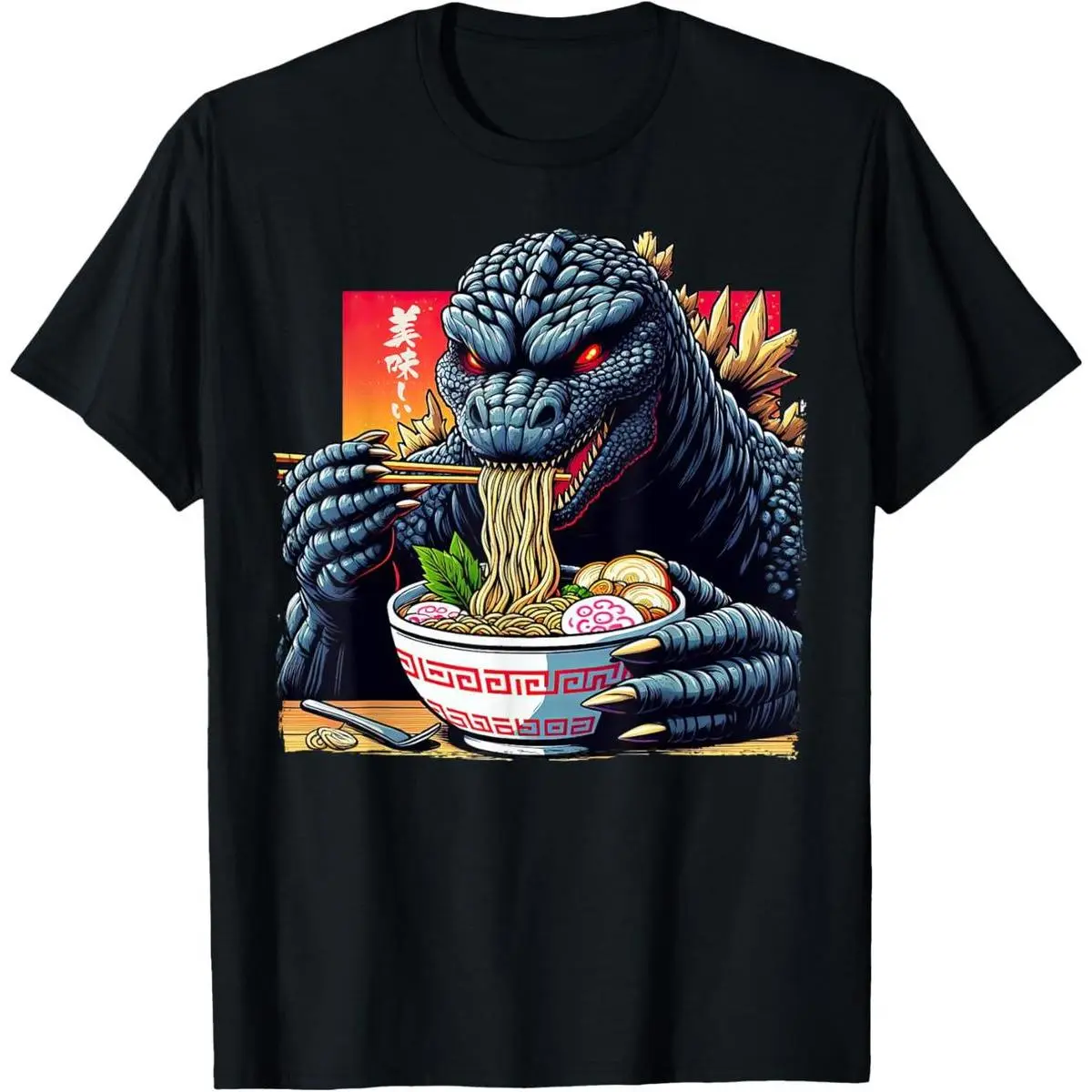 100% Cotton Funny Kaiju Eating Ramen Japanese Monster Lover Birthday T-Shirt