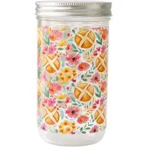 Sourdough Starter Jar | 24oz Glass Jar Set | Cute Baking Accessory | Cute Baking Gift | Glass Washable | Bread Making and Proofing | Kitchen Food Storage Gifting | (Spring Floral)