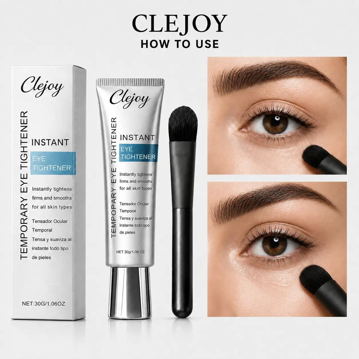 CleJoy Instant Eye Tightener Cream  & Perfecting Duo Set - Cruelty-Free Anti-Aging Eye Treatment for All Skin Types, Dark Circles Treatment, Firming/Lifting, Hyaluronic Acid, Moisturizing, Targets Puffiness, Smooth Under-Eye Finish