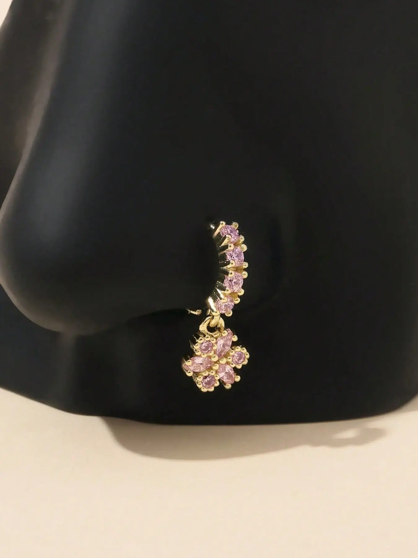 Cz Dangle Nose Ring, Butterfly Charm Huggie Hoop, Casual Floral Style, Non-Tarnish 14k Gold Plated, Women's Jewelry