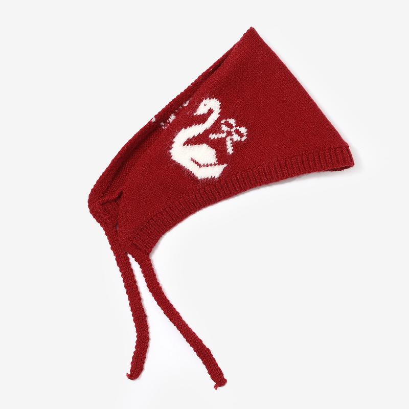 【Best Christmas gift】Cubidupi ​Little Red Riding Hood Style Swan Bonnet 3PCS Adorable Swan Knit Bonnet  Adjustable Ear Flap Hat with Tie Closure Cute Winter Headwear for Girls