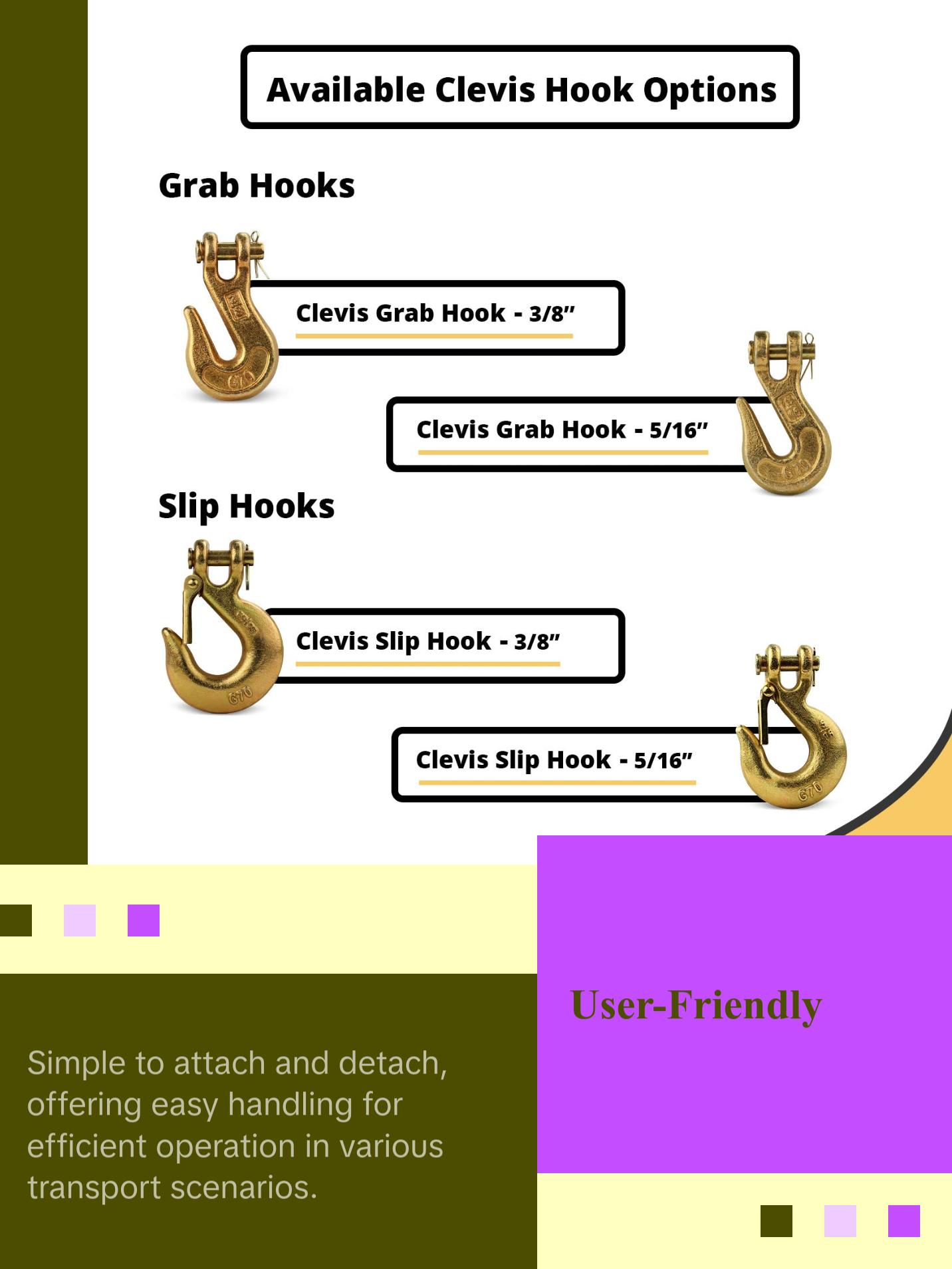 Clevis Slip Hook for G70 Transport Chains, 5/16"
