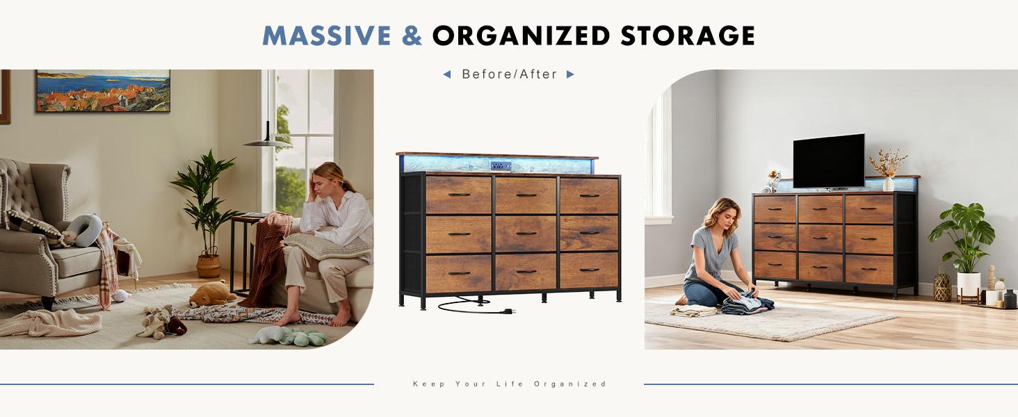 Dresser for Bedroom, Dresser for Closet with 9 Drawers, Large TV Stand for 55, 65, 70 Inch TV, Entertainment Center with Storage, Wide Long Chest of Drawers Dresser for Bedroom, Dresser for Closet with 9 Drawers, Large TV Stand for 55, 65, 70 Inch TV, Entertainment Center with Storage, Wide Long Chest of Drawers