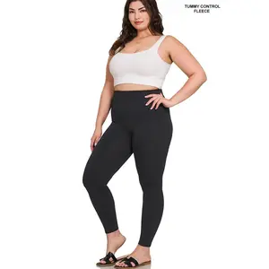 Zenana Plus High Waist Diamond Shape Band Fleece Leggings