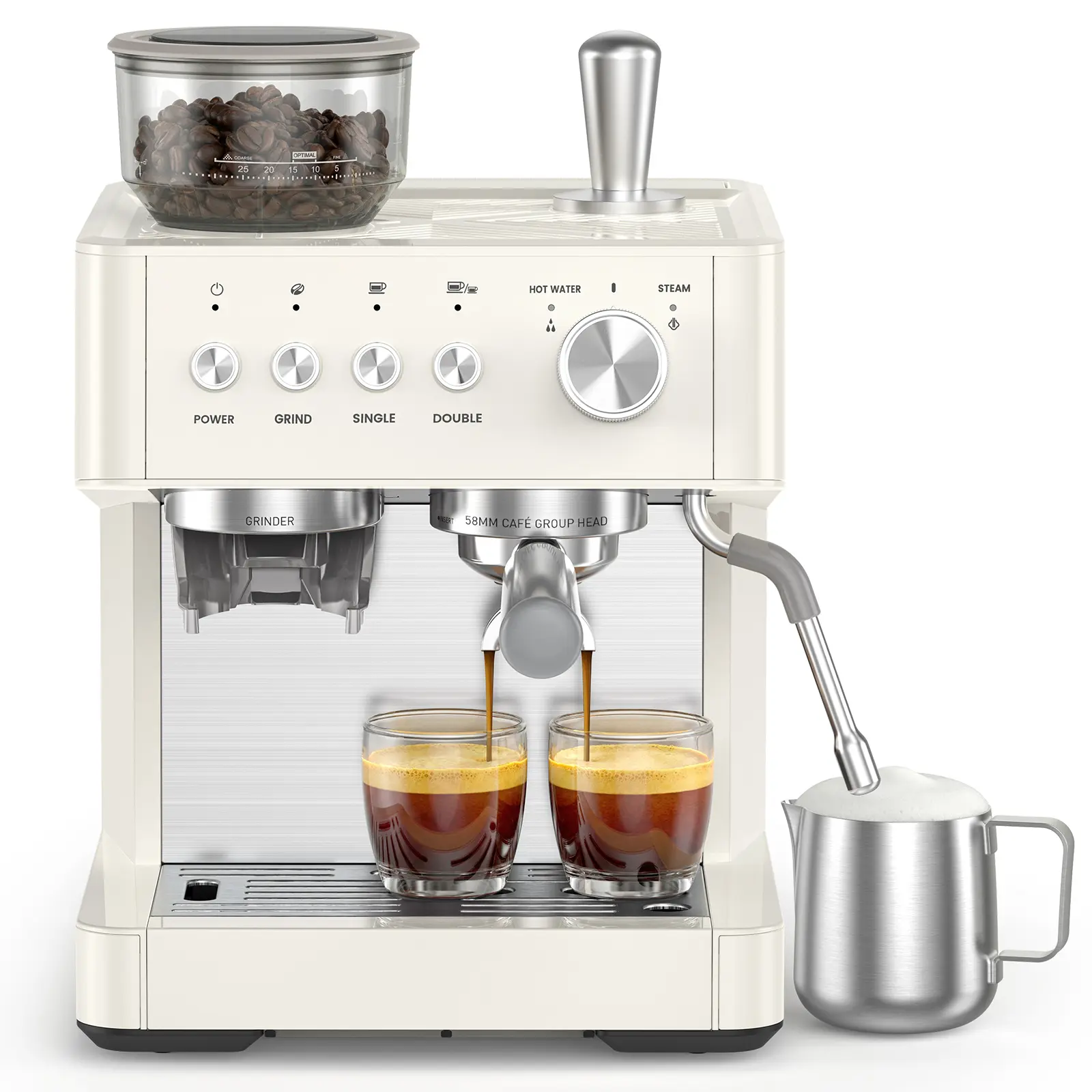COWSAR Espresso Machine,58mm Commercial Brewing Head,15 Bar Professional Espresso Maker with Barista Coffee Grinder/Milk Frother,Coffee Machine for Espresso/Cappuccino/Latte,Forther integrated design,Ideal for Home/Office