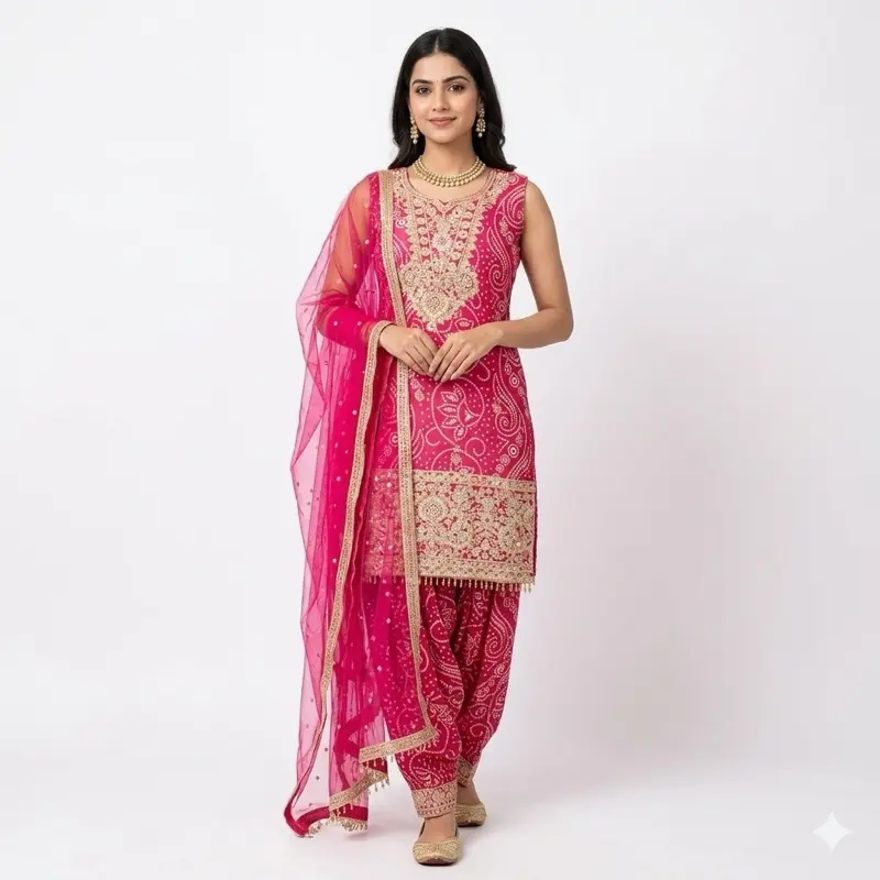 Women's Embroidered Punjabi Salwar Suit - Sleeveless Pink 3-Piece Set, Traditional Ethnic Party Wear Formal Clothes, Ethnic Wear