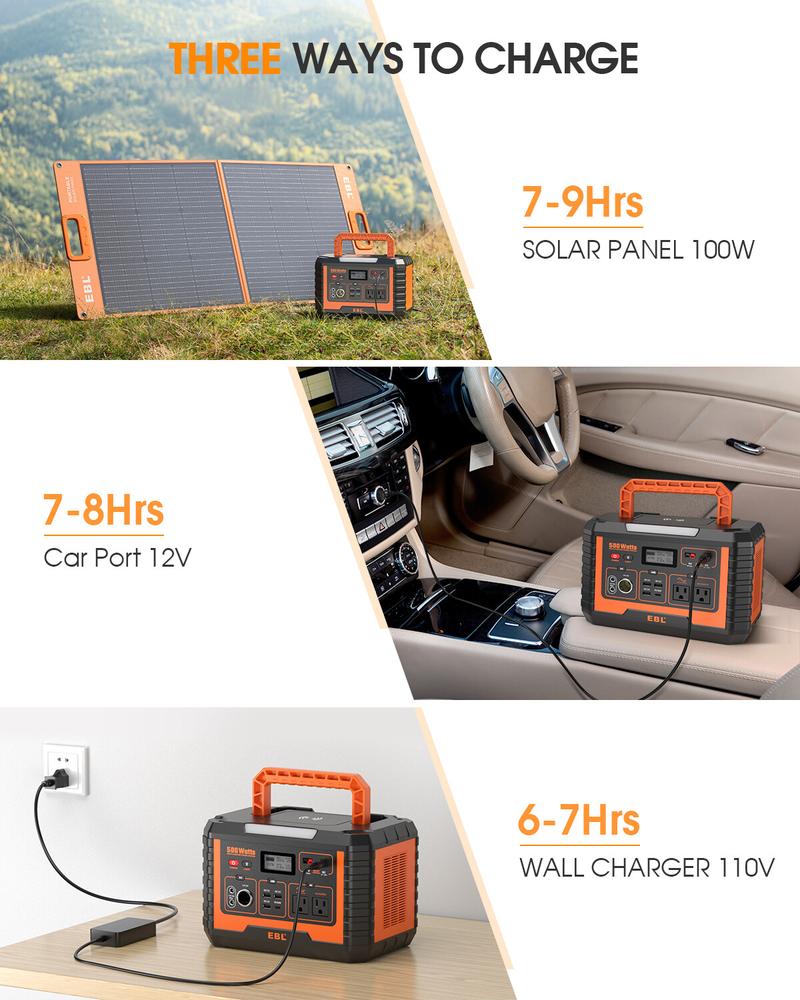 EBL 500W Portable Power Station 519Wh - High Capacity Low Cost Solar Generator for Outdoor Camping and Home Backup - Great Deal 2026