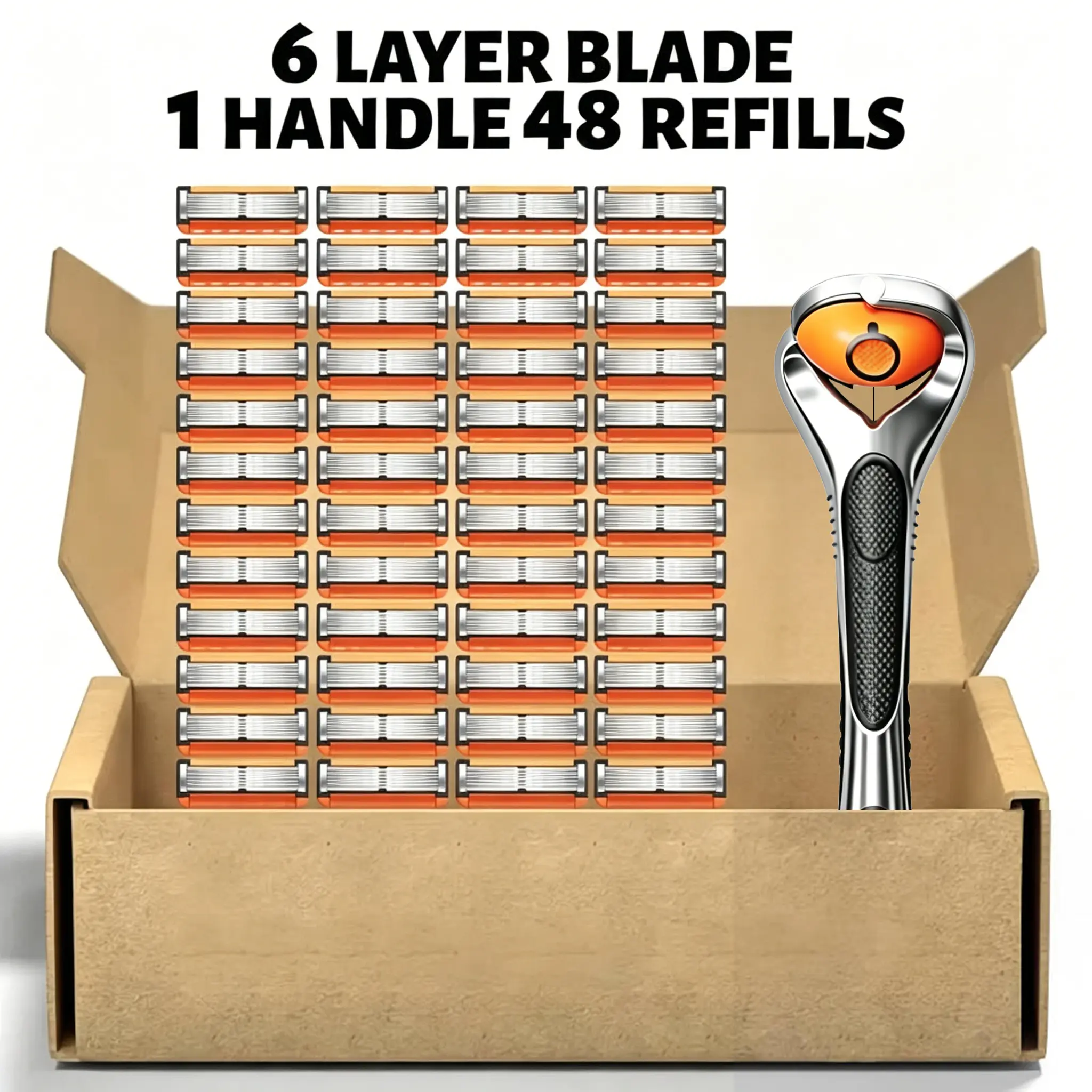 24/48-Piece Men's Razor Blade Replacement Set with Handle - Ultra Sharp Stainless Steel Blades for Smooth Shaving, Works with Standard Razor Handles, Bulk Disposable Blades Face Head Body Shaving