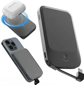 Magnetic compatible Power Bank 5000mAh with Built-in Cable Wireless Portable Charger 22.5W PD Fast Charging USB C in/Out, for MagSafe Battery Pack for Phone 16 Android