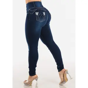 Push Up Super High Waist Stretch Skinny Jeans Dark Blue