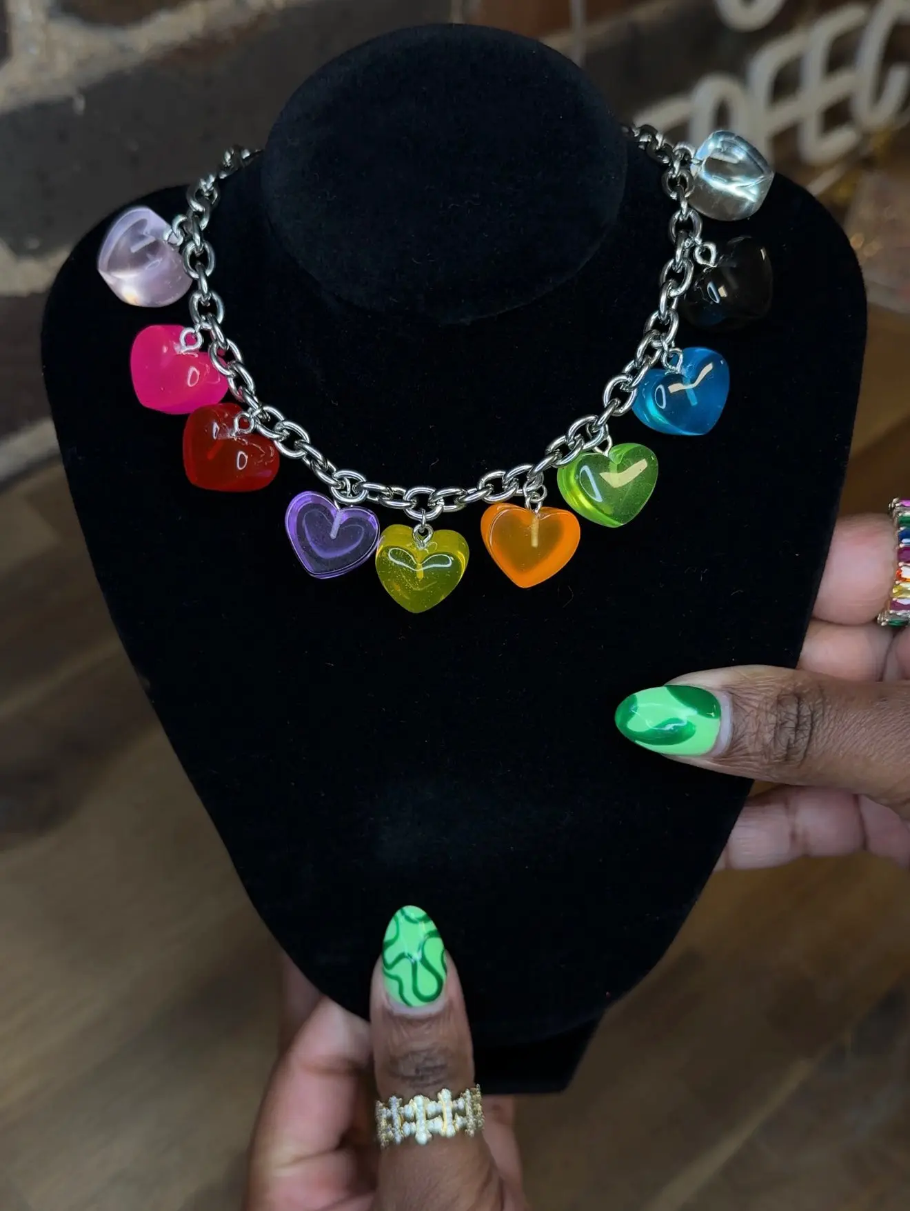Rainbow Chunky Heart Charm Necklace