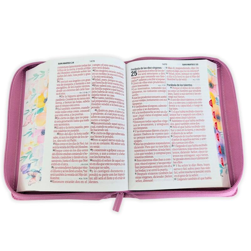 Biblia con Cierre Portatil Letra Grande 12 puntos RV1960 imit piel mauve fantasia floral con indice y canto floral