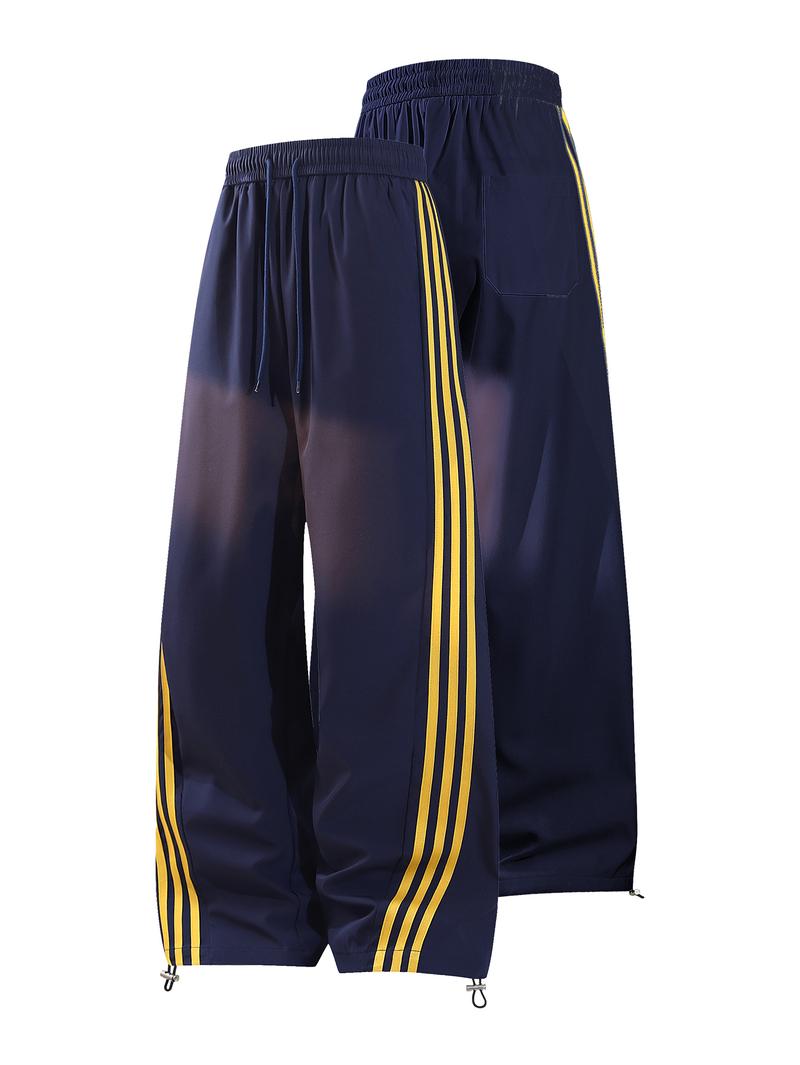 CCCMAI Men's color-block side stripe sports pants, all-season men's casual fashion trendy straight-leg pants with drawstring waistband, classic menswear sweatpants, loose casual pants, stylish activewear for men. Striped