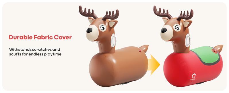 QPAU Kids Reindeer Toys 1/2 PC 220lbs Load Capacity Bouncing Animal Hopper Reindeer Gifts for Kids Ages 5+ Large Size Comfortable Stable Design Peaceof Mind Material independent Two Air Chambers Manual Inflatable Pump