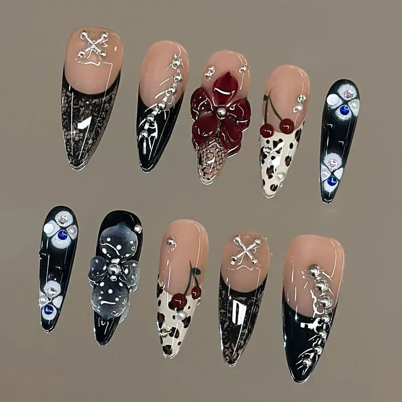 NailVesta GOTHIC MIST – 100% Handcrafted 3D Press-On Nails | Reusable, Long-Lasting, Salon-Quality Glue On Nails Glue On Nails Glue On Nails Glue On Nails