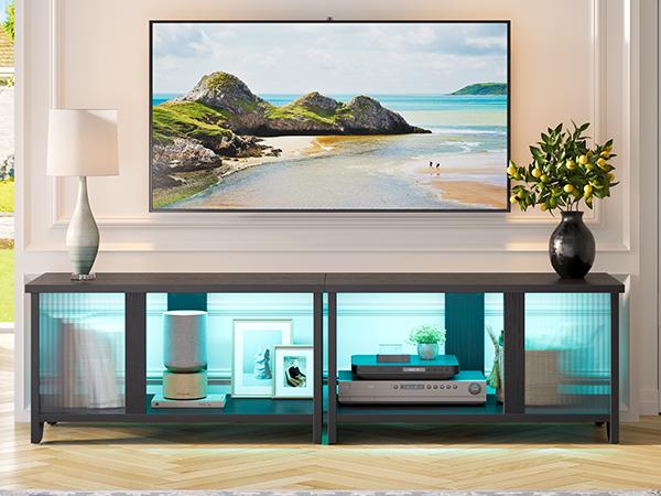 Pinmoco LED TV Stand for TVs up to 65'', Expandable Side by Side or Stacking TV Stand with Storage
