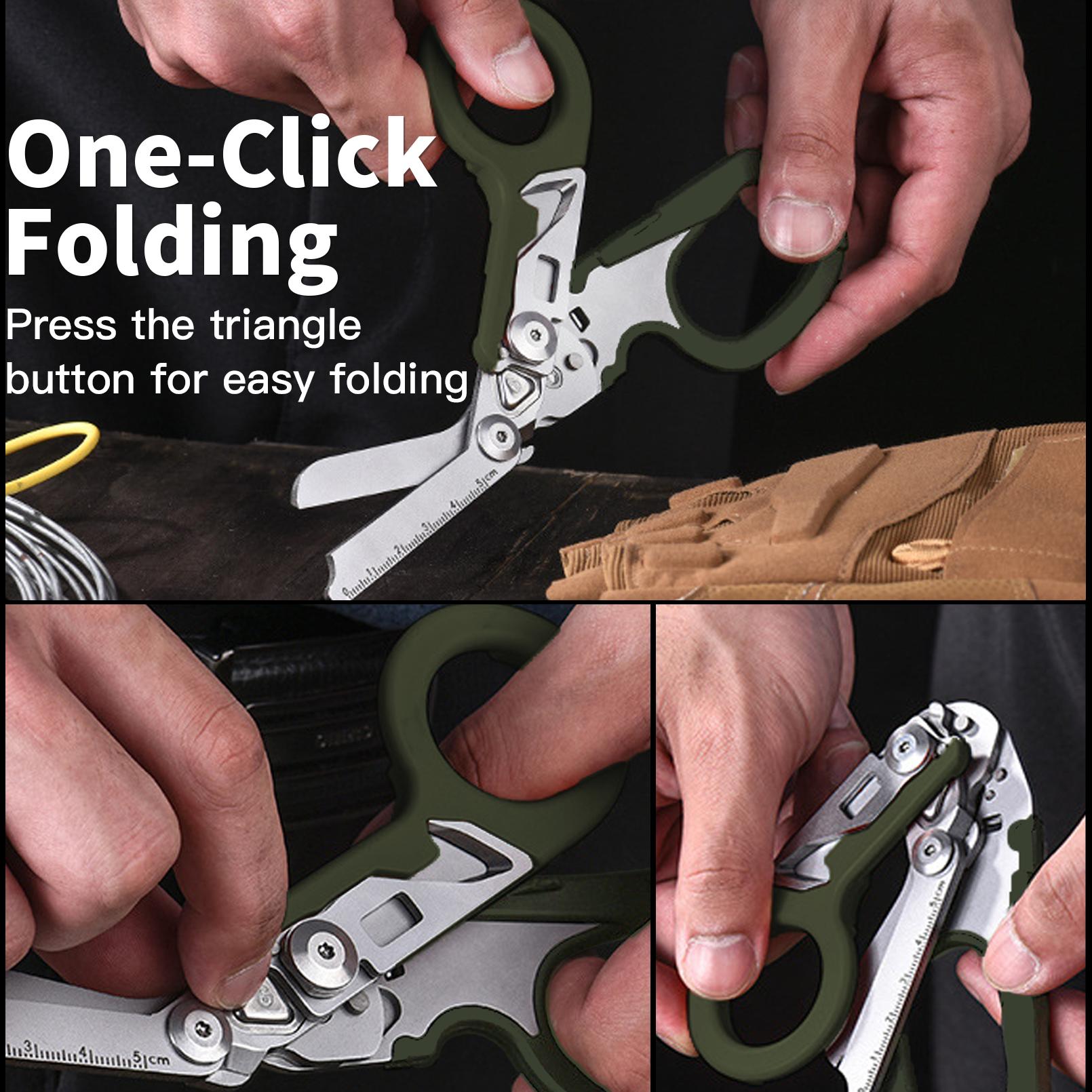 8in1 Outdoor Tactical Scissors, 2025 Upgraded EDC Multifunctional Folding Scissors, Medical Emergency Multipurpose Scissors for Outdoor Camping Hiking Home, Hand Tool, Army Green, Christmas Gift