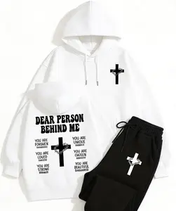 Dear Person Behind Me Christian Inspirational Hoodie & Sweatpants Set - Faith-Based Cross Graphic Loungewear