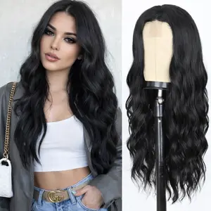 Befunny 26-Inch Long Black Wavy Wig for Women, Middle Part, Heat-Resistant Synthetic Wig for Daily & Party Use hairstyle heat resistant Body Wave Wig Stylist Friendly Wig Body Wave Wig