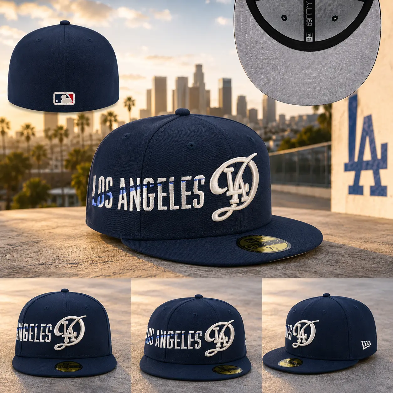 Los Angeles Dodgers New Era Navy Script 59FIFTY Fitted Hat 1