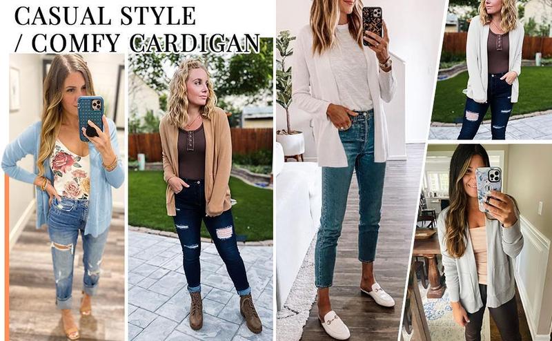 Imily Bela Womens Cardigan Sweater Long Sleeve Open Front Knit Cardigan Sweater with Pockets