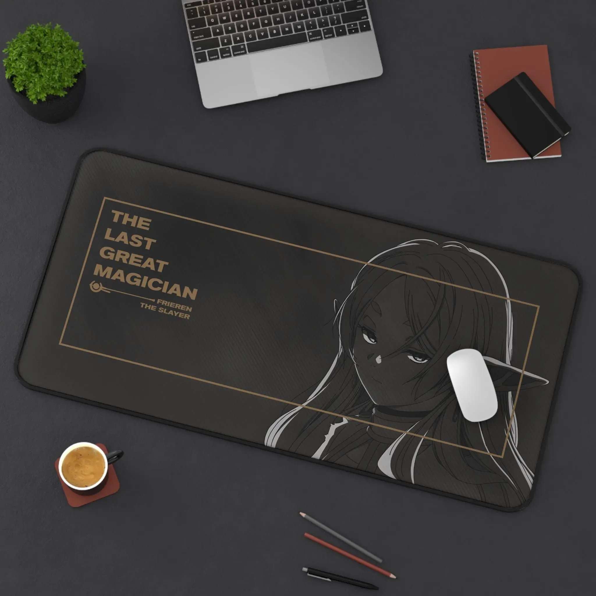 The Last Great Magician Mousepad | Frieren Deskmat | Frieren Mousepad | Black and White Large Anime Aesthetic Mousepad, Desk Mat, PC Accessories.