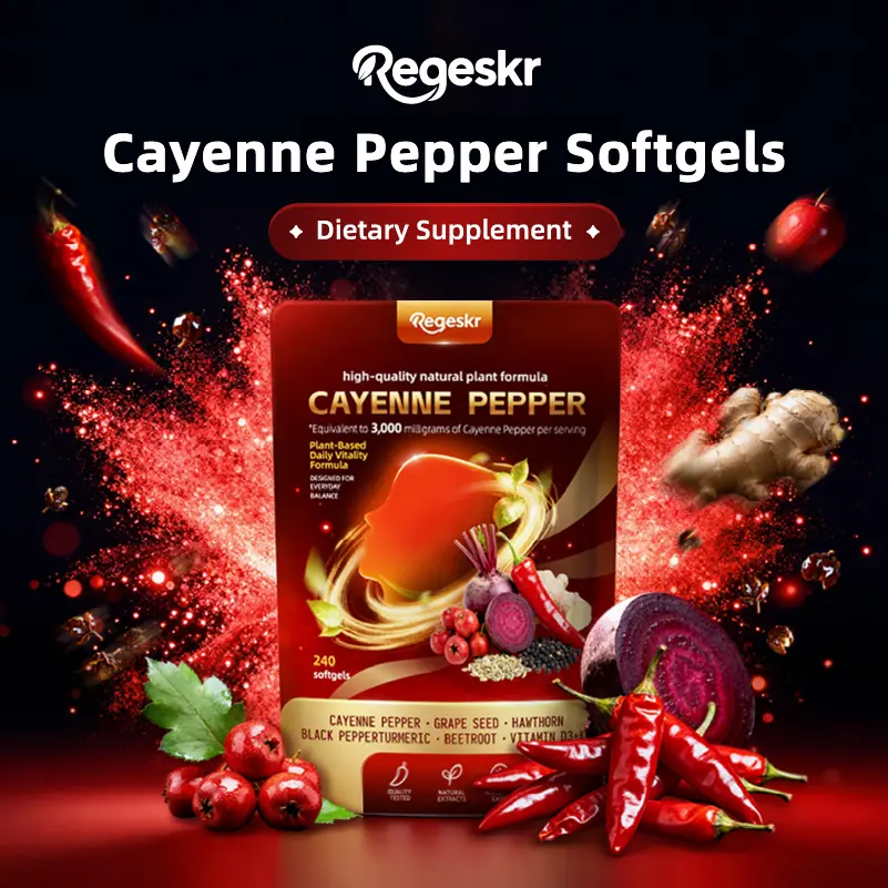 Regeskr Cayenne Pepper Softgels 3000mg - 12-in-1 Natural Plant & Botanical Formula with Grape Seed, Turmeric, Beetroot & Vitamins, 240 Softgels for Metabolism, Blood Flow Control & Daily Vitality, Plants