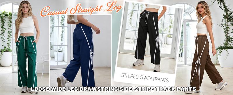 Mundoven Girl's Bow Track Pants Striped Sweatpants Baggy Wide Leg Parachute Pants for Joggers Hip Hop Dance