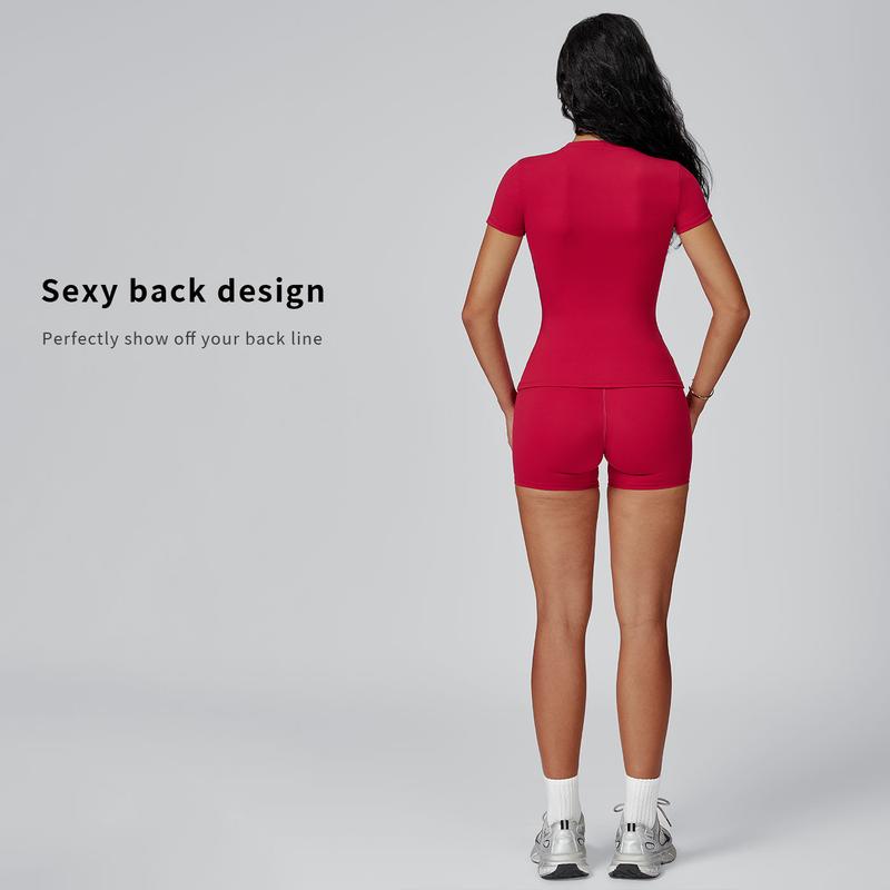 Tenwolf Women's Solid Ribbed Crop T-Shirt & High-Waisted Shorts Set, Quick-Dry for Yoga, Gym, Workouts, Running, Ladies' Sports Apparel for All Seasons, Women's Workout Sets, Women's Workout Clothing, Fitness Clothing, Casual Activewear, Fitness Summer Bo