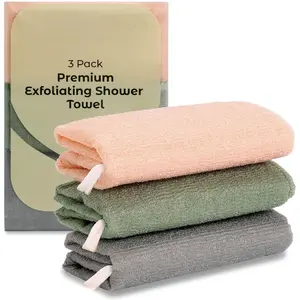 Exfoliating Shower Towel - Japanese Nylon Bath Towel and Body Washcloth, Quick-Dry, Durable, Deep Exfoliation (Set of 3
