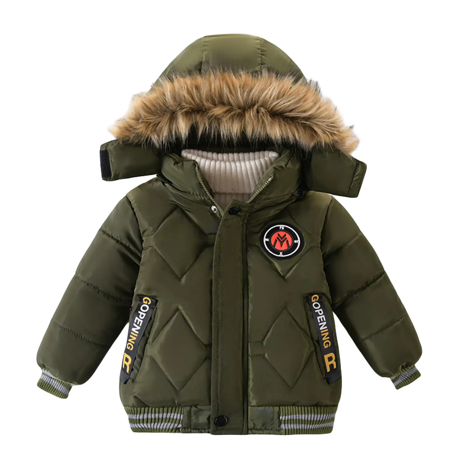 Toddler Baby Boy Hooded Puffer Jacket Thick Long Sleeve Winter Warm Coat with Pockets