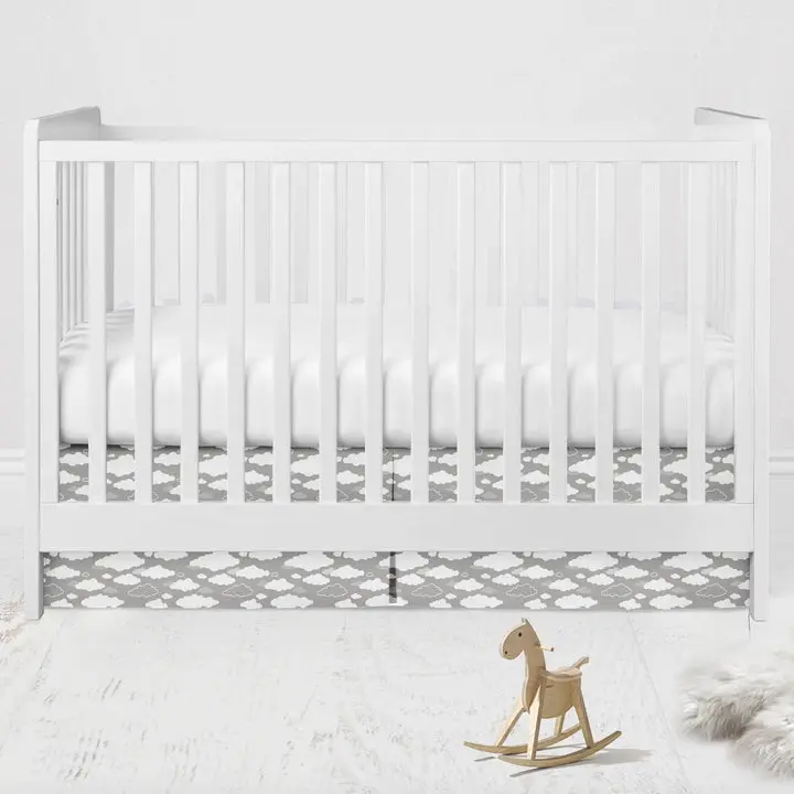 Bacati Clouds in the City Clouds Crib Skirt Dust Ruffle - Grey