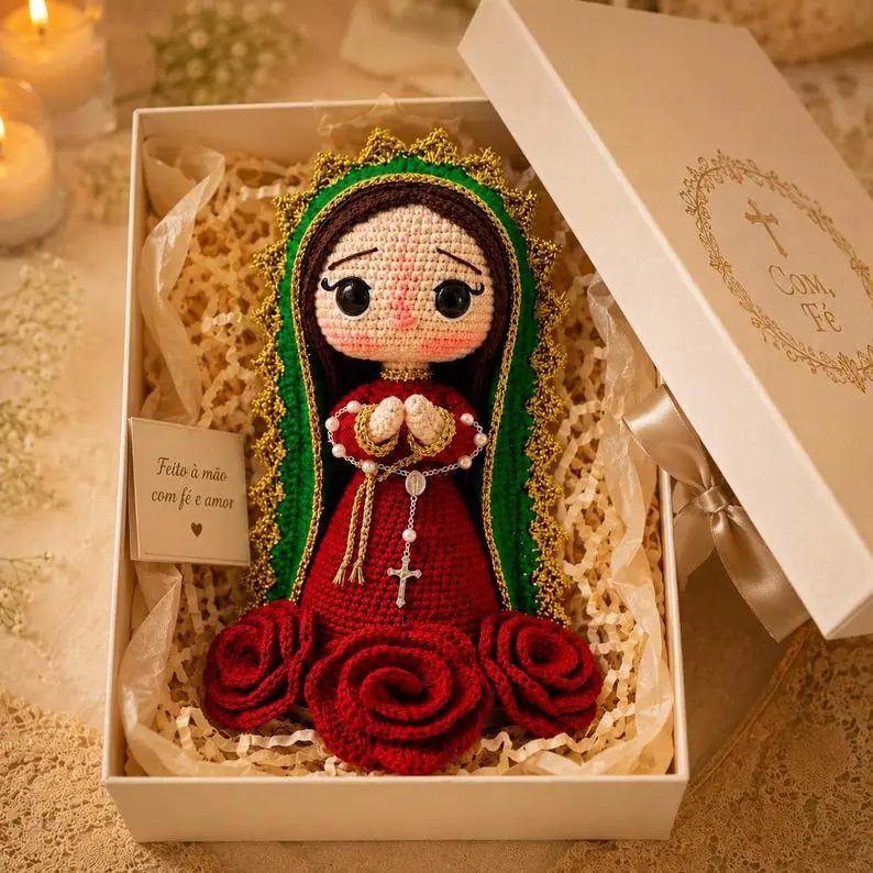 Our Lady of Guadalupe Crochet Doll, Handmade Virgin Mary Amigurumi, Catholic Gift, Prayer Altar & Religious Home Decor