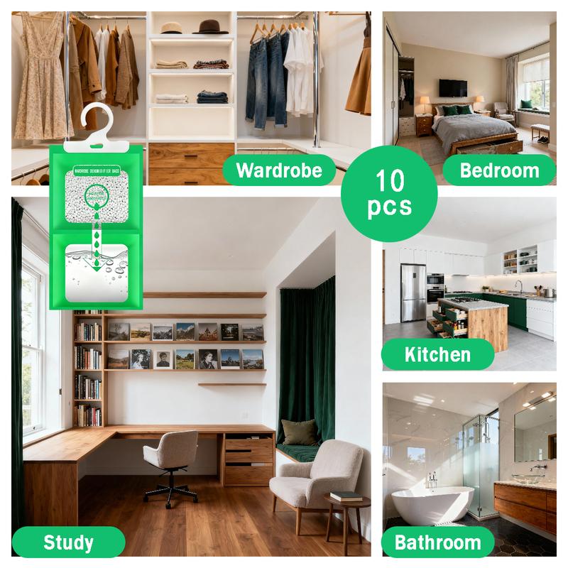 Moisture Absorbers 10 Pack Set, Hanging Closet Dehumidifier Bags, Humidity Packs, Desiccant, Closet Dehumidifiers With Fragrance Free