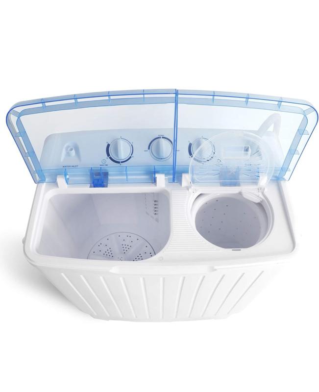 JB Portable Washing Machine 17.6 lbs Twin Tub Compact Washer with Timer Control, Gravity Drain, Inlet Water Hose, and Washing and Spinner Cycle Combo Household Appliance